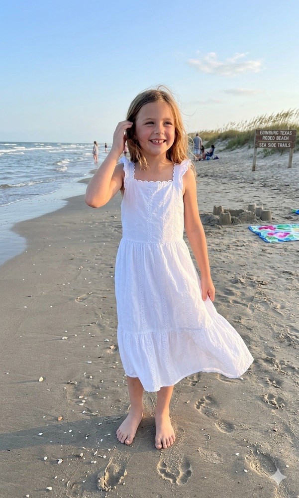 Art class Girls Maxi Dress White Size  M (7-8) Embroidered White Flowers, Cotton