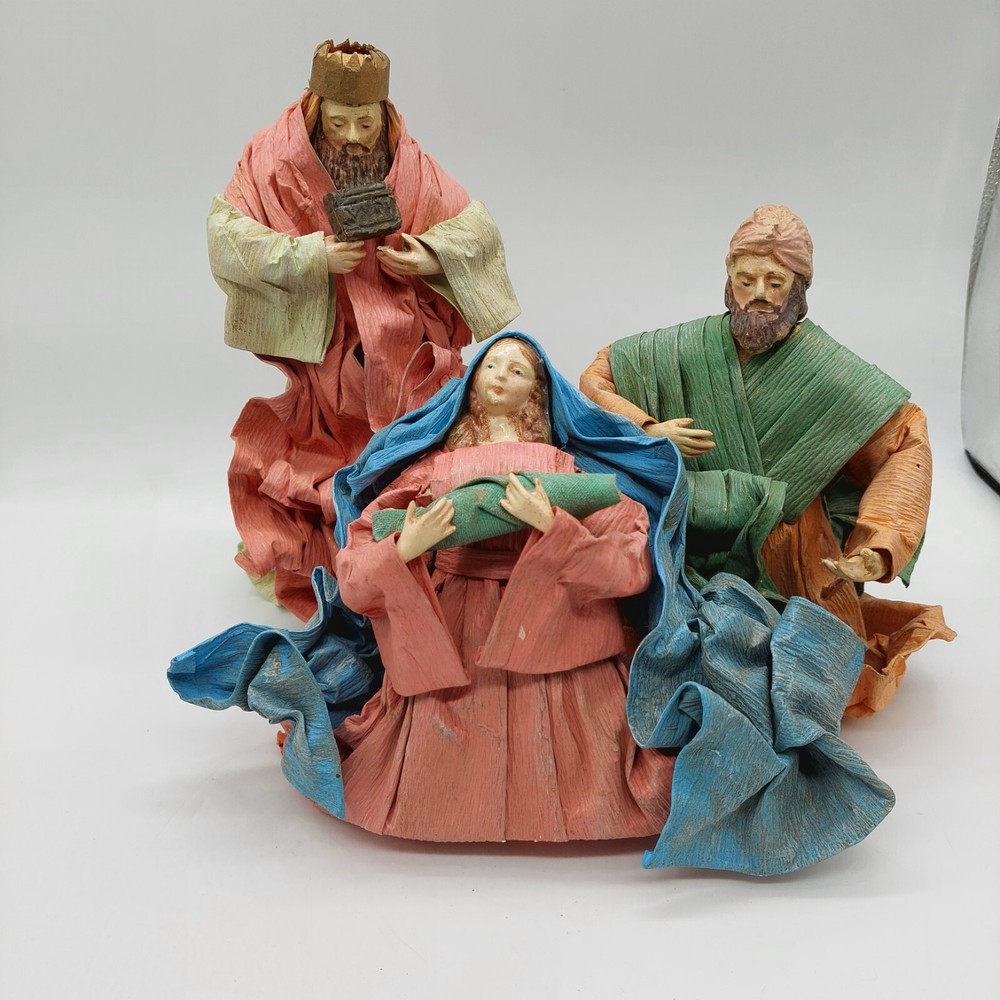 Vintage Nativity Clothique Paper Mache Mary Baby Jesus & 2 Wisemen Figures READ