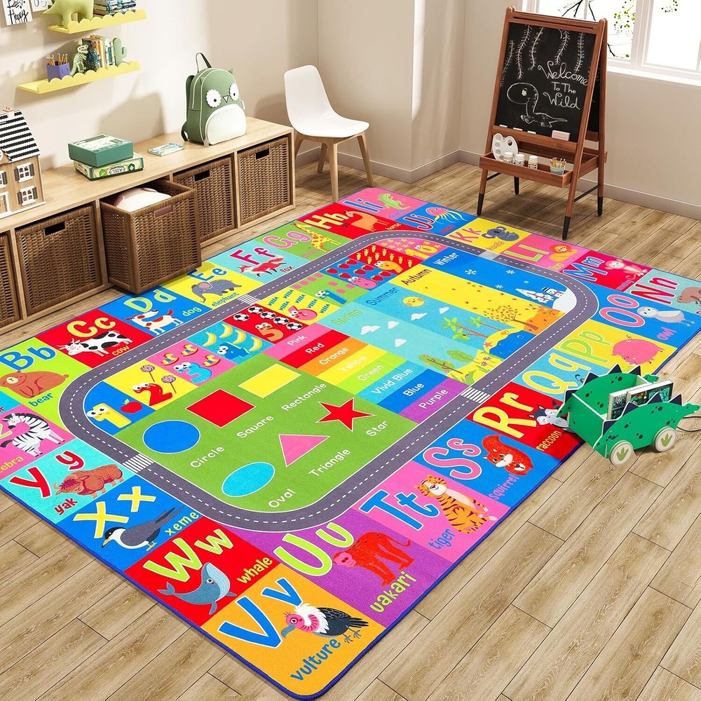 HOMORE Educational Kids Rug for Learning Alphabet Numbers Colors Playroom Nursery
