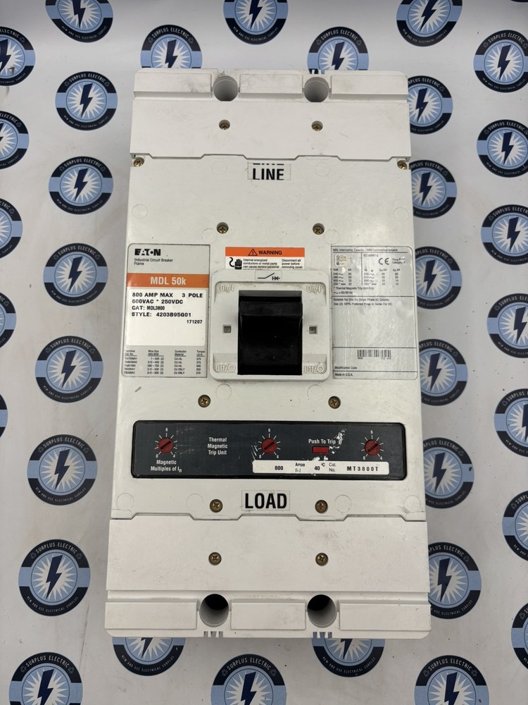 EATON/Cutler Hammer MDL3800 800A 3P Circuit Breaker with 800A Trip