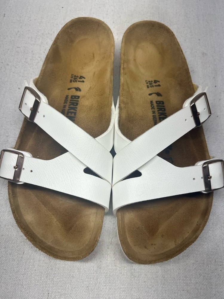 BIRKENSTOCK Women's 10 / 41 White Faux Leather Mayari Buckles Sandals Shoes