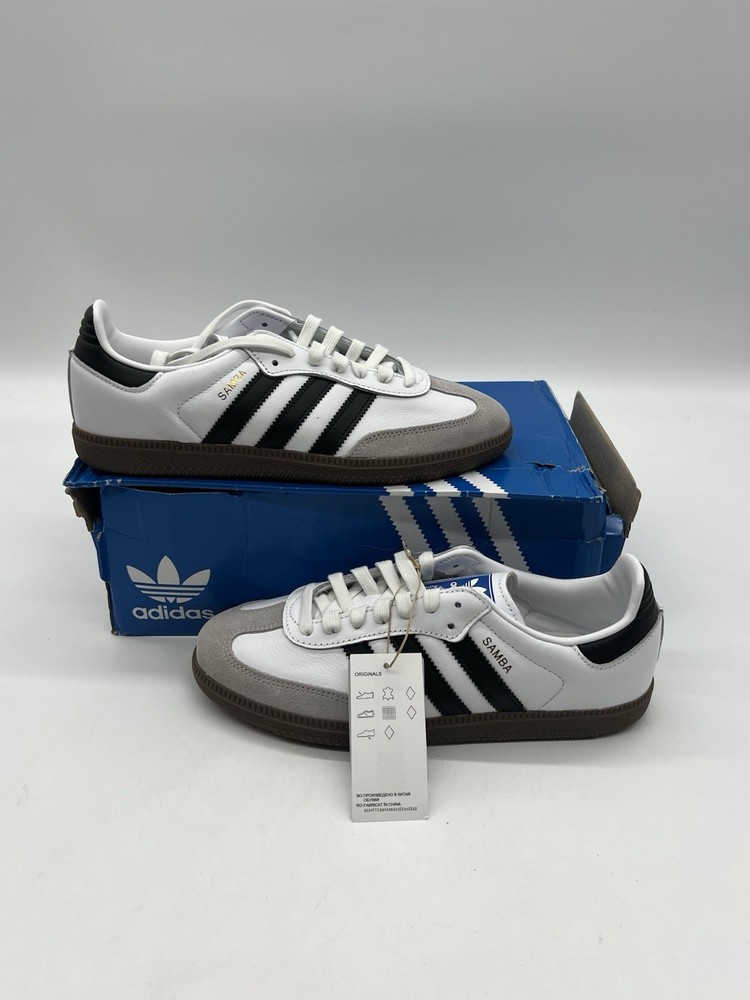Adidas Samba OG Men’s 7 Women’s Sz 8 White Gray Leather Casual Sneakers Shoes.