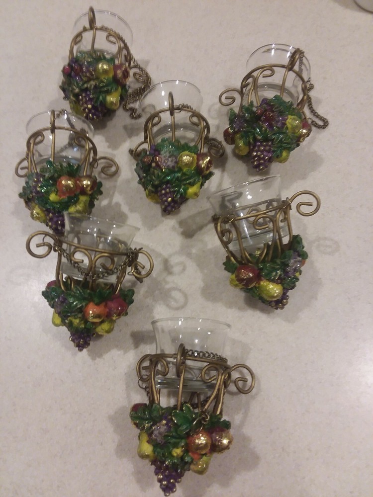 Silvestri Christmas metal votive set with gold accents and cluster fruit 7pc-image