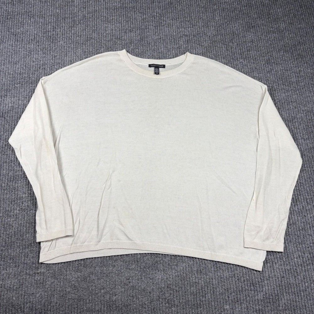 Eileen Fisher Top Women's Medium Cream Long Sleeve Crew Neck Knit Sweater