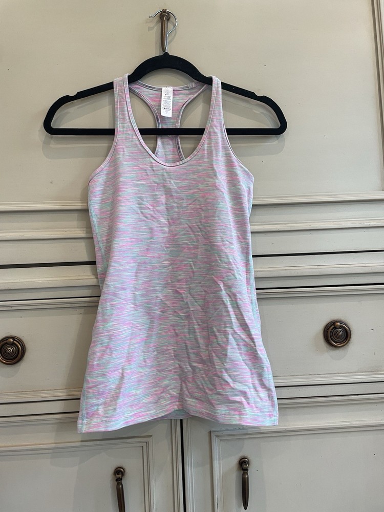 Girls Ivivva by Lululemon racerback tank top Tiny Stripes size 14 Pink Stretch