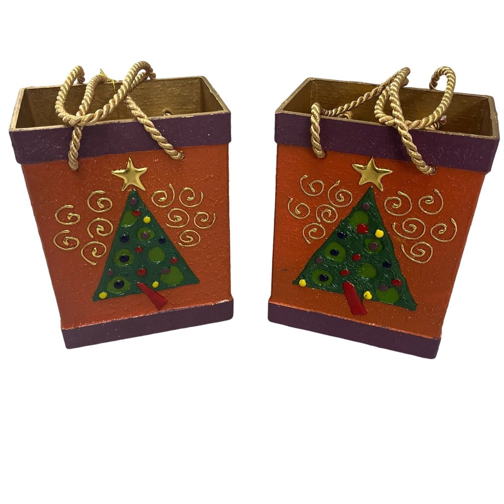 Balasi Export Holiday Tree Textured Ceramic Bags in Orange and Purple