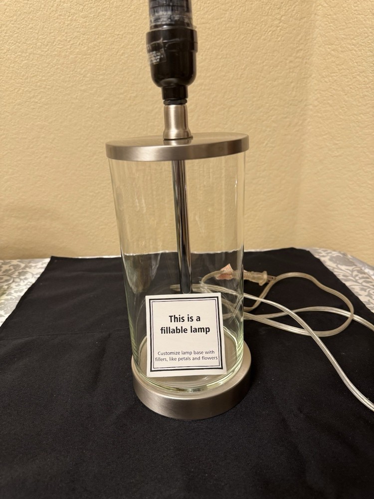 Modern Fillable Glass Table Lamp, Brushed Silver Base, 9 1/2” Height