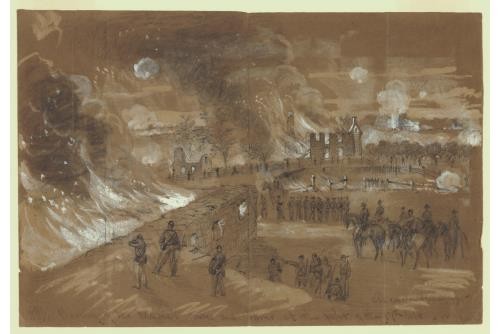 Burning,Mr. Murmma House,Battle of Antietam,Alfred Rudolph Waud,Civil War