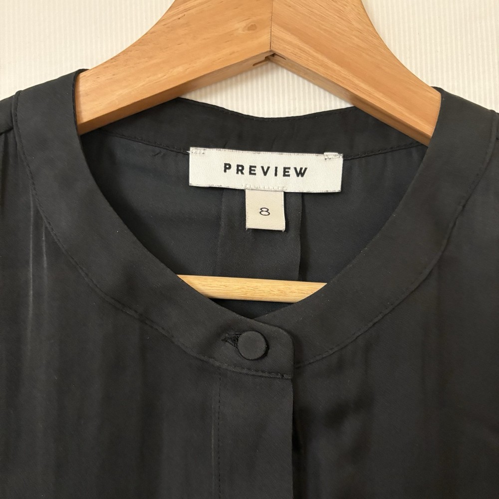 Navy Blue Silk Sleeveless Button-Down Blouse Size 8
