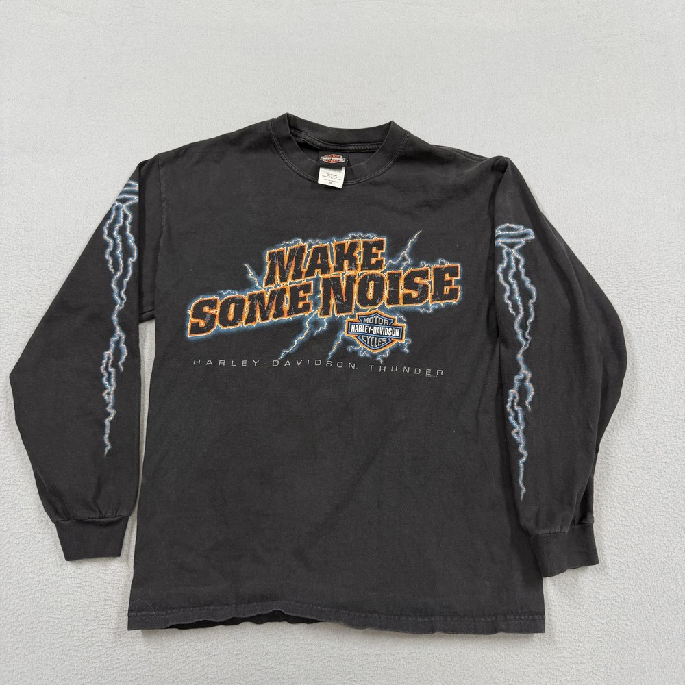 Vintage Harley-Davidson Shirt Mens Medium Black Make Some Noise Long Sleeve 90s