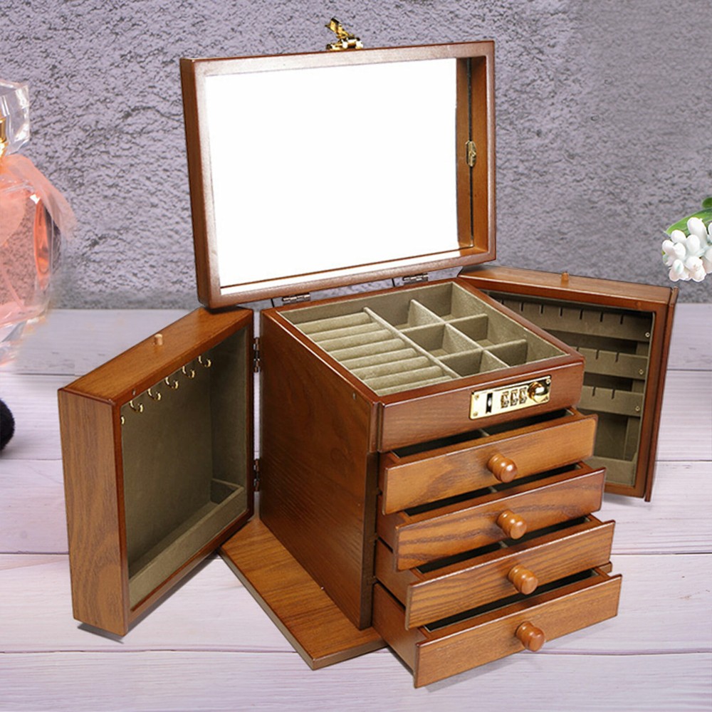 Jewelry cabinet Wooden Jewelry Case with mirror Utility Storage Box Armoire 5
