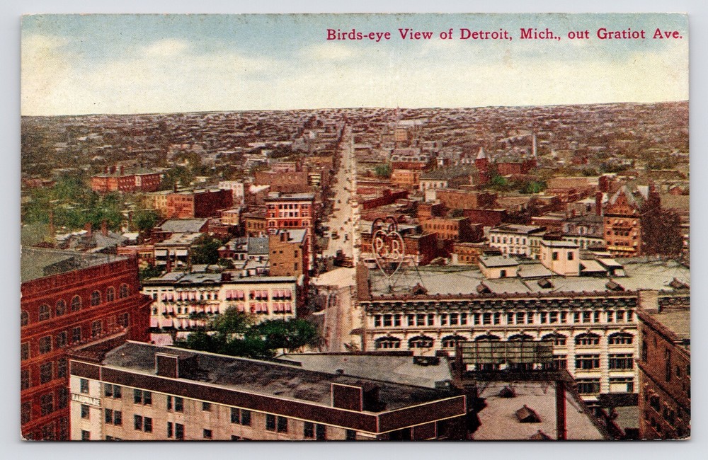 Gratiot Ave Downtown Bird's Eye View P & B Detroit Michigan MI c1910 Postcard