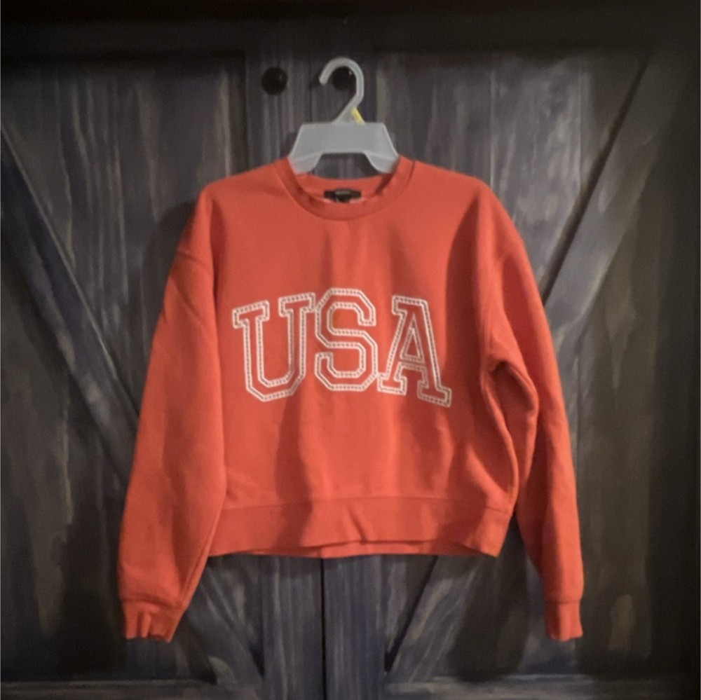 Forever 21 Women’s Orange Rust USA Pullover Sweatshirt Crew Neck Size S