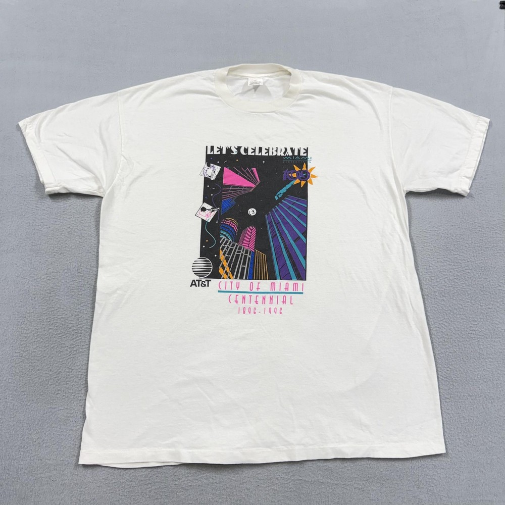 Vintage AT&T City Of Miami Shirt Mens XL White Centennial Graphic Tee 90s