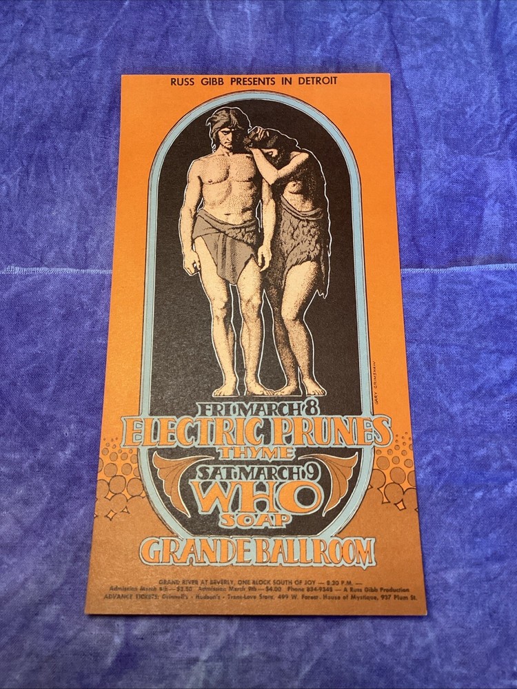 Electric Prunes, The Who, Thyme, Detroit Grande Ballroom 1968 Postcard Handbill