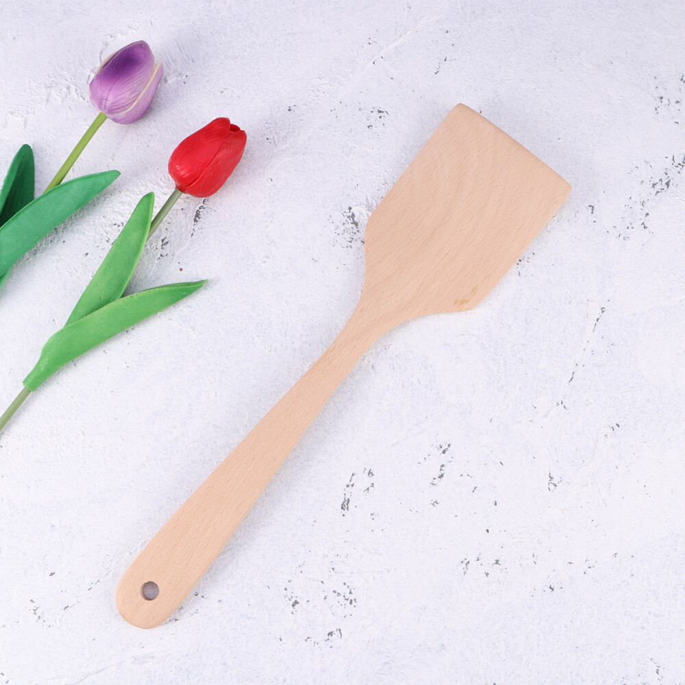 2 PCS Kitchen Wooden Spatulas Natural Non-stick Turners Practical