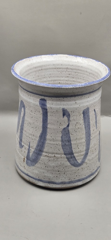 Vintage Hand Thrown Stoneware Studio Art Pottery Blue Gray Vase Canister Signed