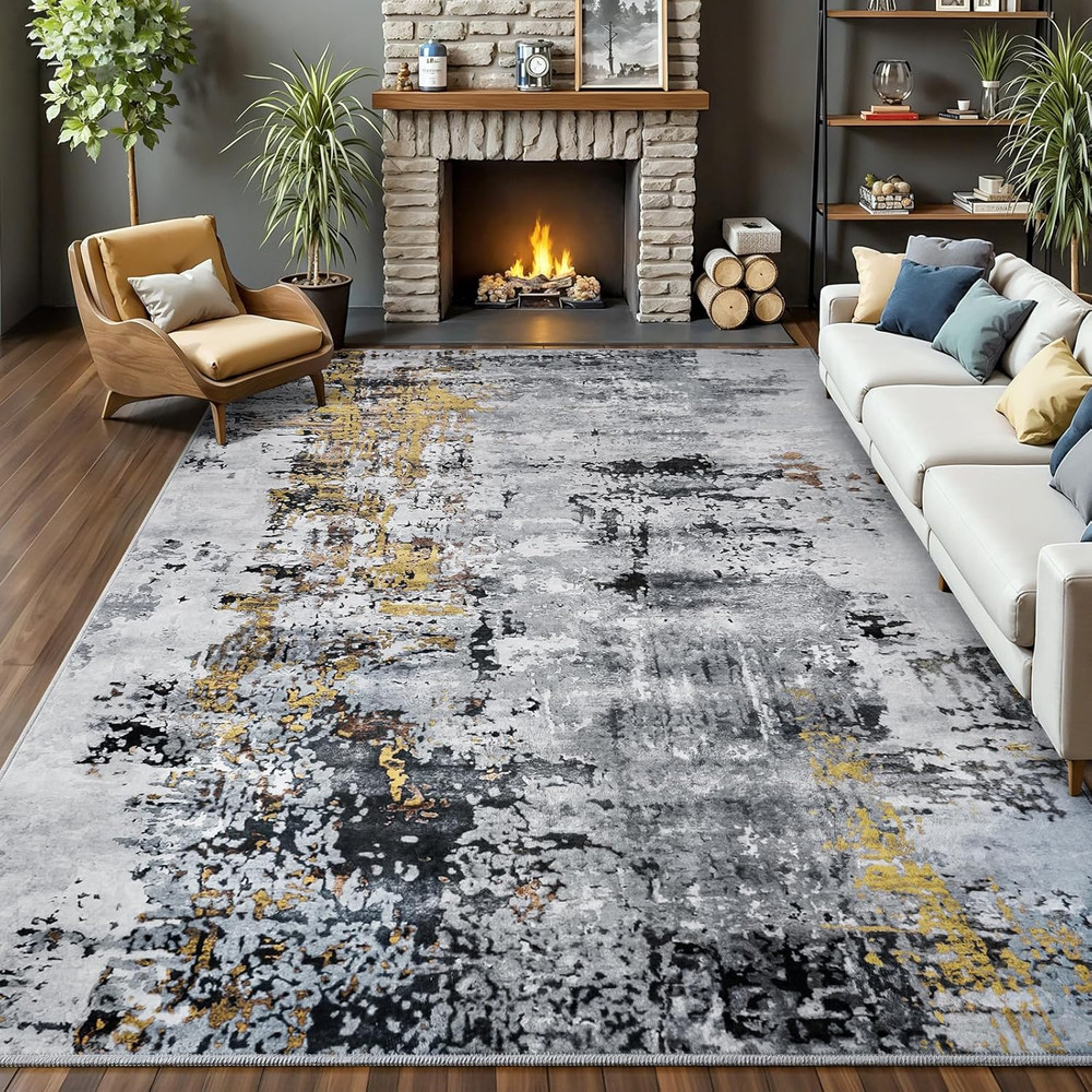 5X7 Rug Washable Area Rugs for Living Room, Modern Abstract Large Area Rug Non S