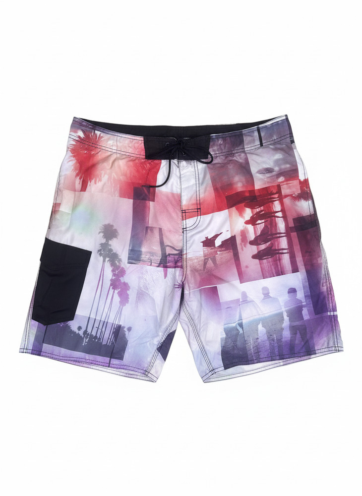 Men’s Abstract Palm Tree Print Board Shorts / Swim Trunks – Purple Pink Gradient-image
