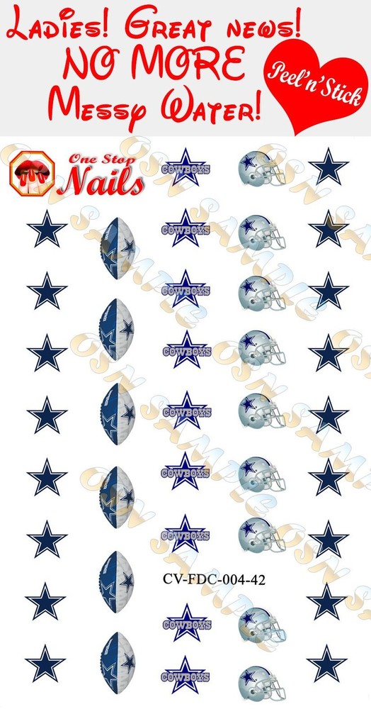 Dallas Cowboys Clear Vinyl PEEL and STICK (NOT Waterslide) nail decals/stickers