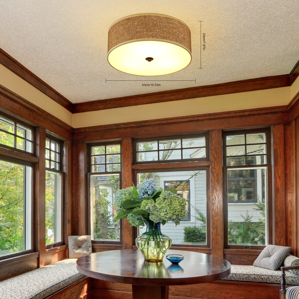 Rattan Ceiling Light Semi-flush Mount Pendant Lamp Bedroom Chandelier Fixtures