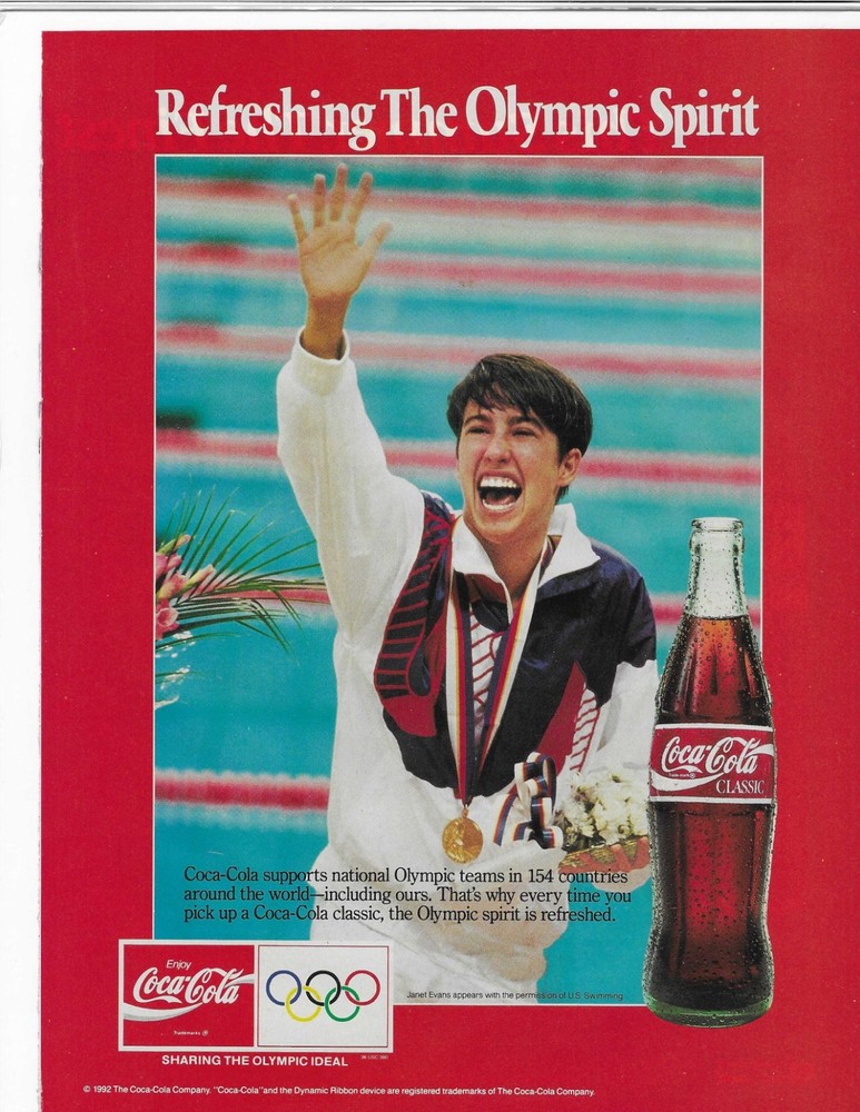 Refreshing The Olympic Spirit Janet Evans Coca-Cola Classic  Original Print Ad