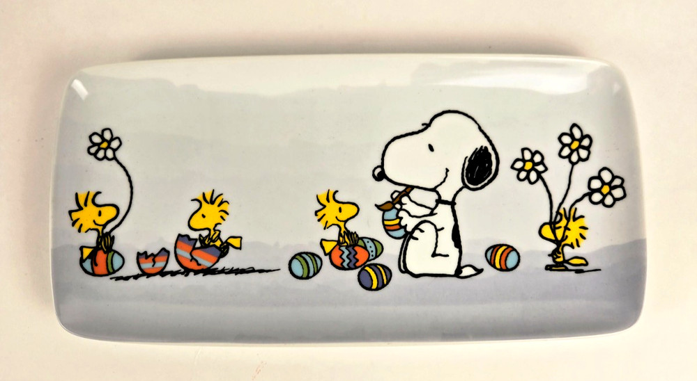 NEW Easter Peanuts Serving Tray Snoopy & Woodstock Ceramic Purple Tint