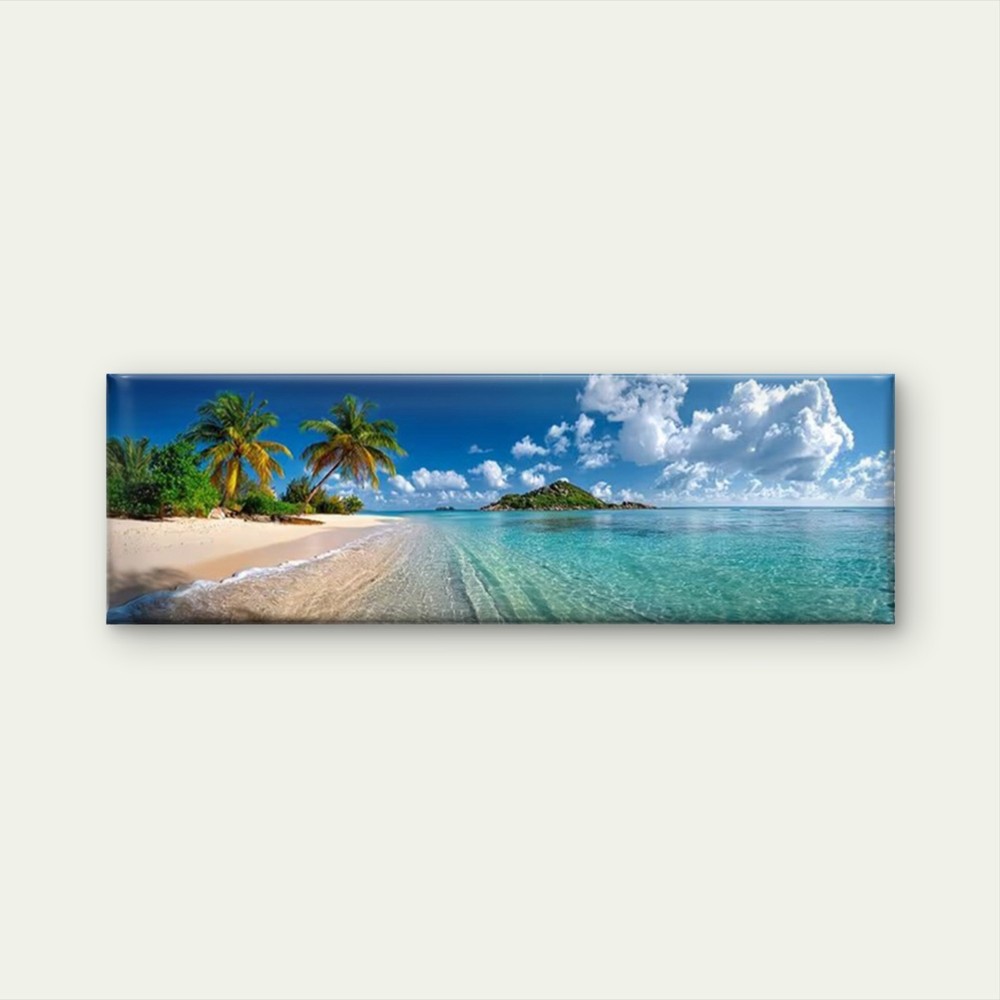 Panoramic  Ocean, Palm Trees & Sandy Shore Canvas Print Wall Art Home Decor