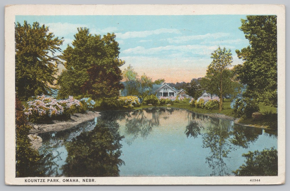 Omaha Nebraska~Kountze Park~View Across Pond~Vintage Postcard