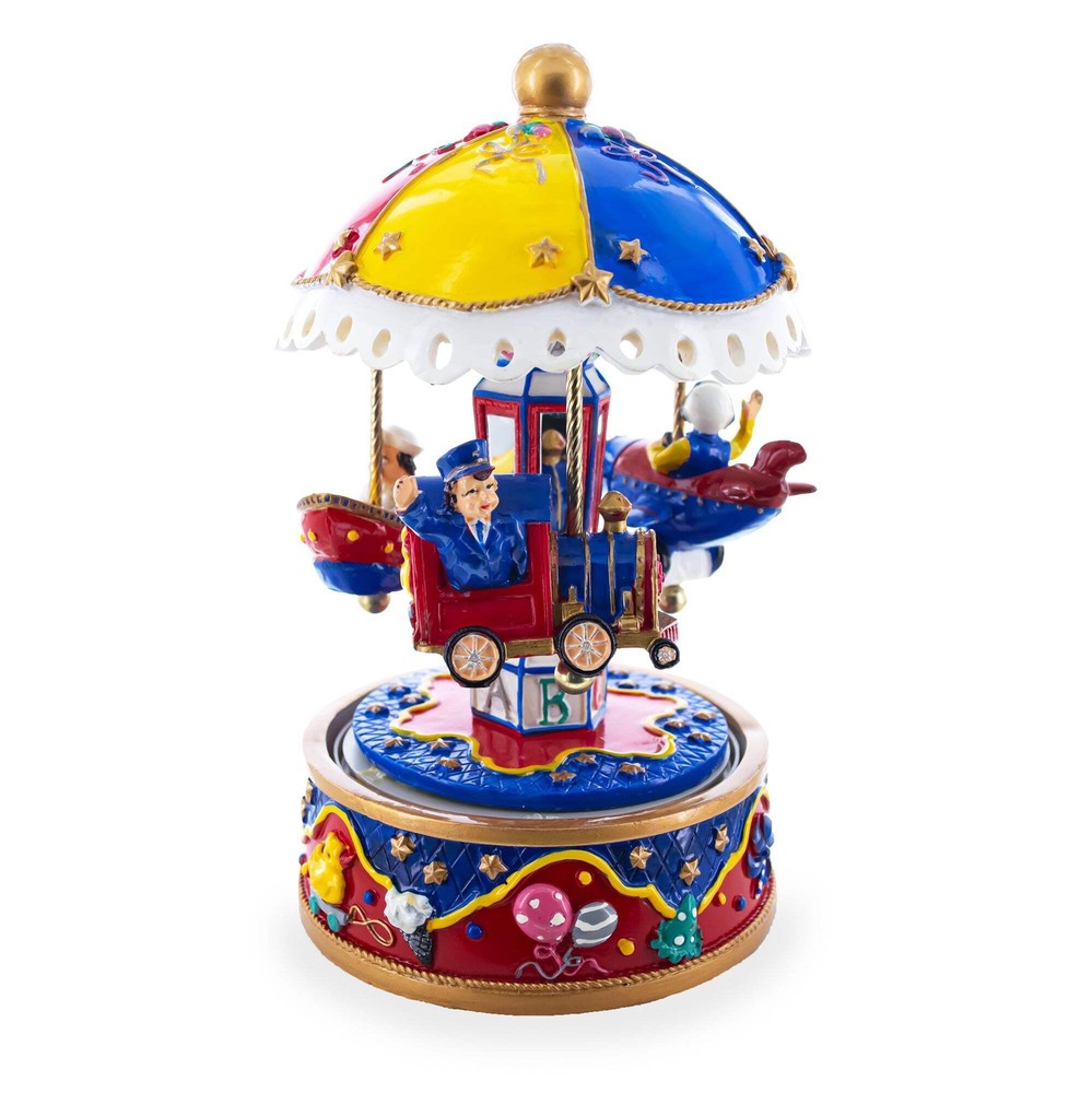 Whimsical Transport Carousel: Musical Figurine with Airplane, Boat, and Train