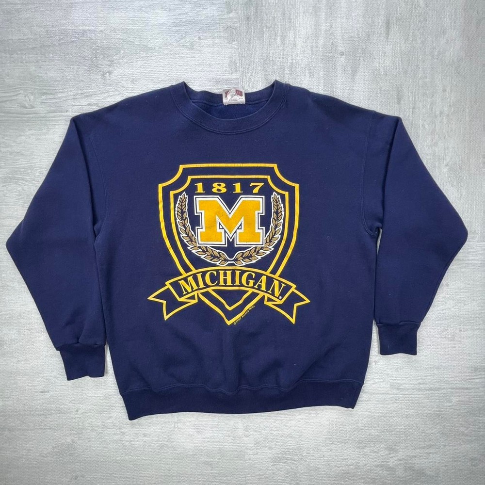 Vintage 80s Michigan Wolverines Sweatshirt Size: XL Blue Yellow NCAA College
