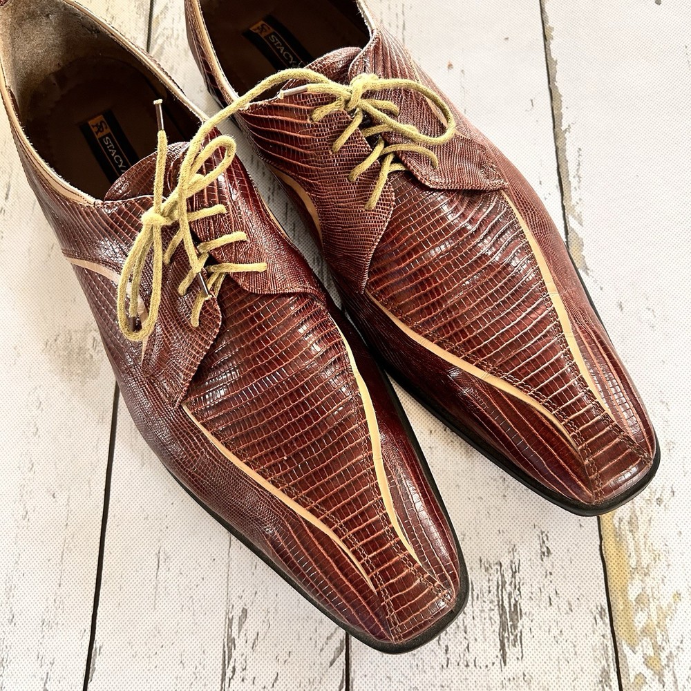 Stacy Adams Burgundy Beige Animal Print Leather Oxford Lace Up Dress Shoes 14 M
