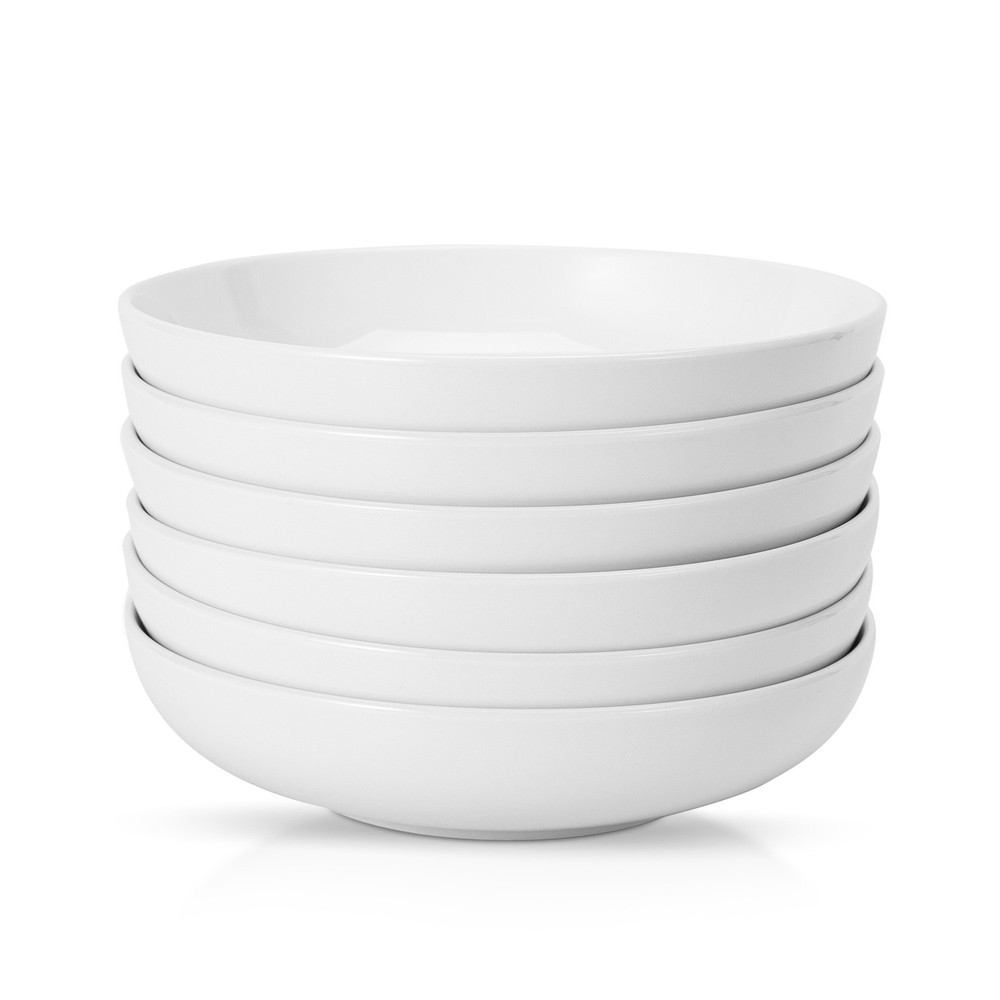 Ceramic Pasta Plates Set of 6, 8 In Large Dish Set Porcelain Salad Plate Dinner