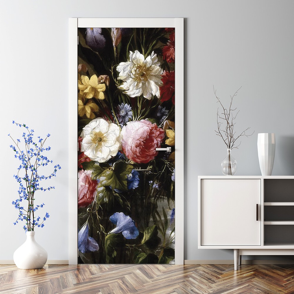 Door Decal Sticker Still Life Nature Vintage Floral Oil Painting Wall Art