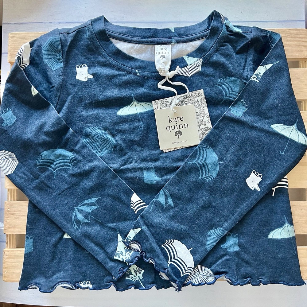 NWT Kate Quinn 5Y Bamboo Blue Unbrella Long Sleeve Jade Set Top (Just The Top)