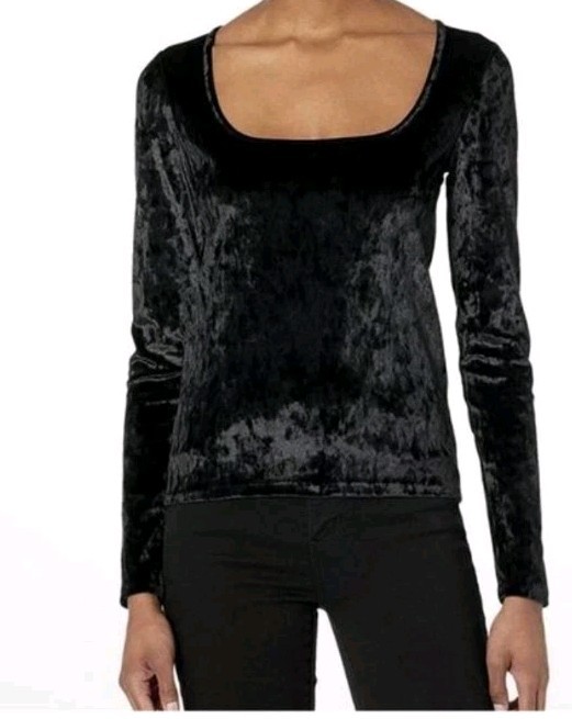 Vince Crushed Velvet Square Neck Long Sleeve Black Top Women's Size Medium