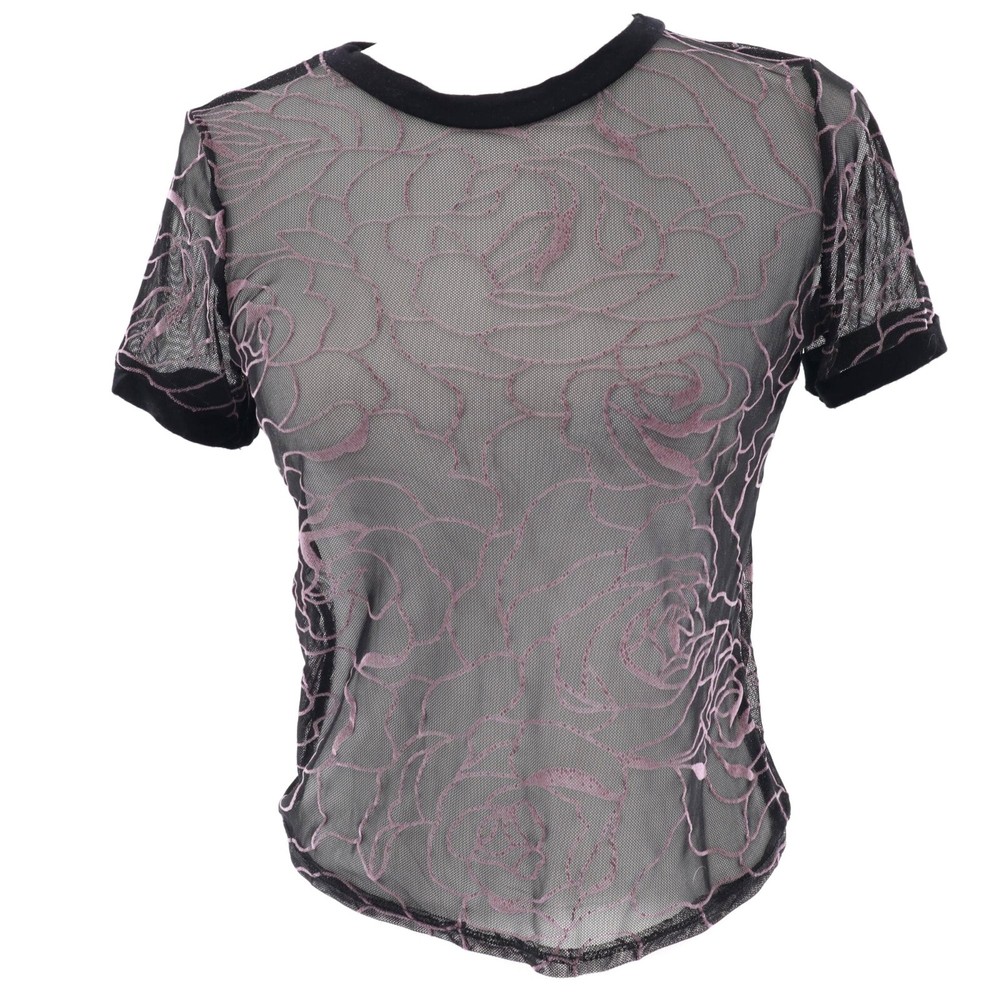 Gaze USA Sheer Mesh Tee Womens S Black 90s Vtg Grunge Y2K Emo Feminine Alt Dark