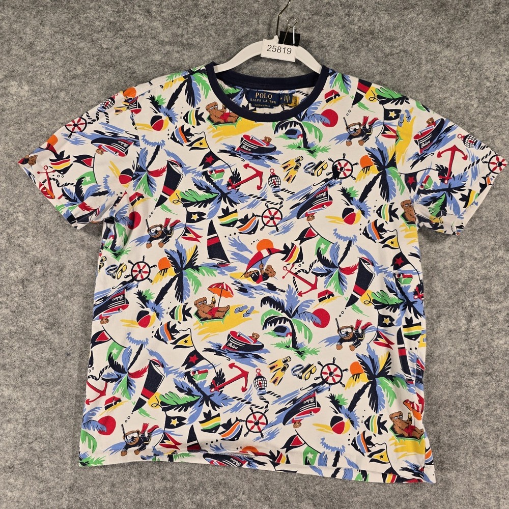 Polo Ralph Lauren Shirt Mens Medium Slim Fit Tee Polo Bear Summer Beach