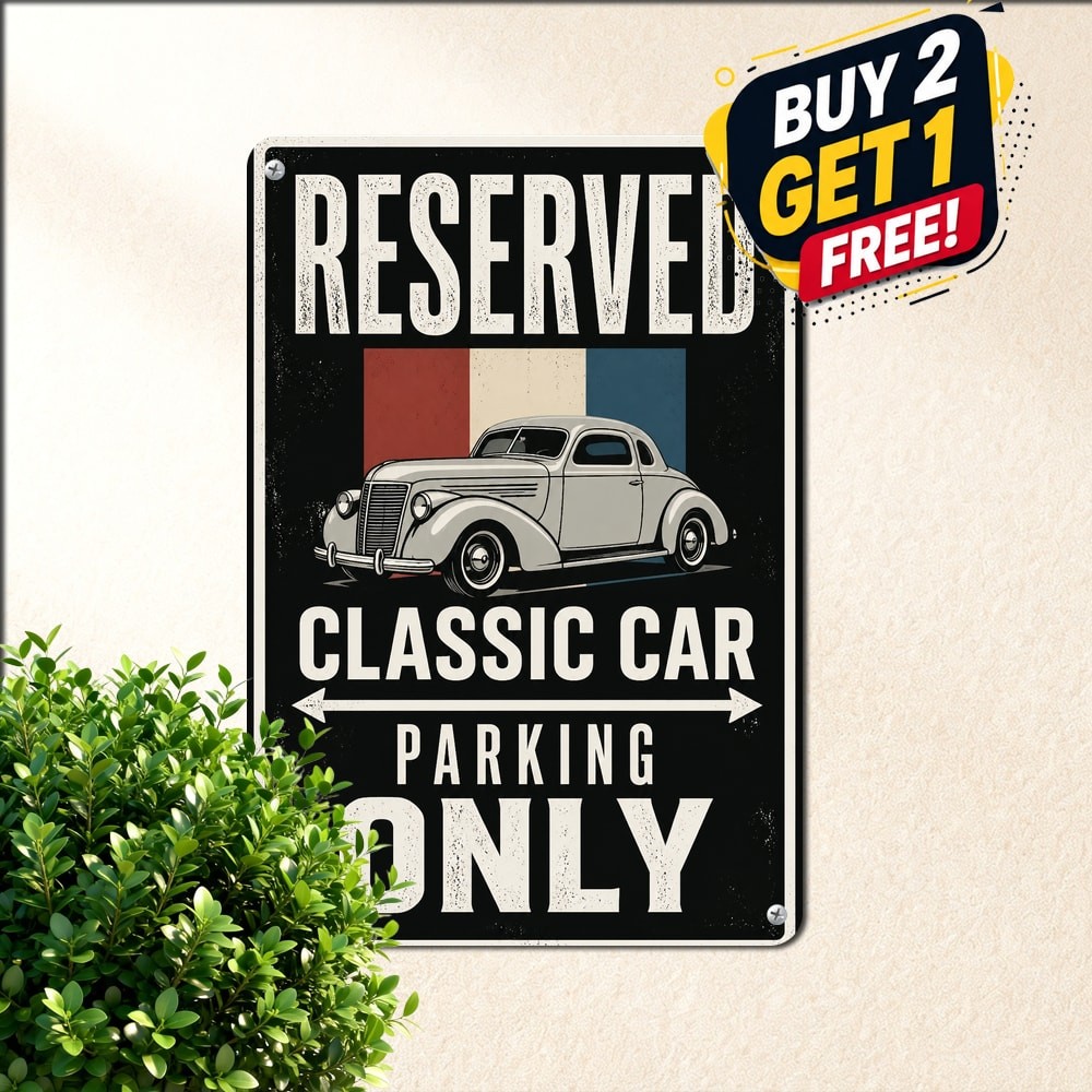 Black Background White Typography Sign Private Reserved Parking Metal Plaque