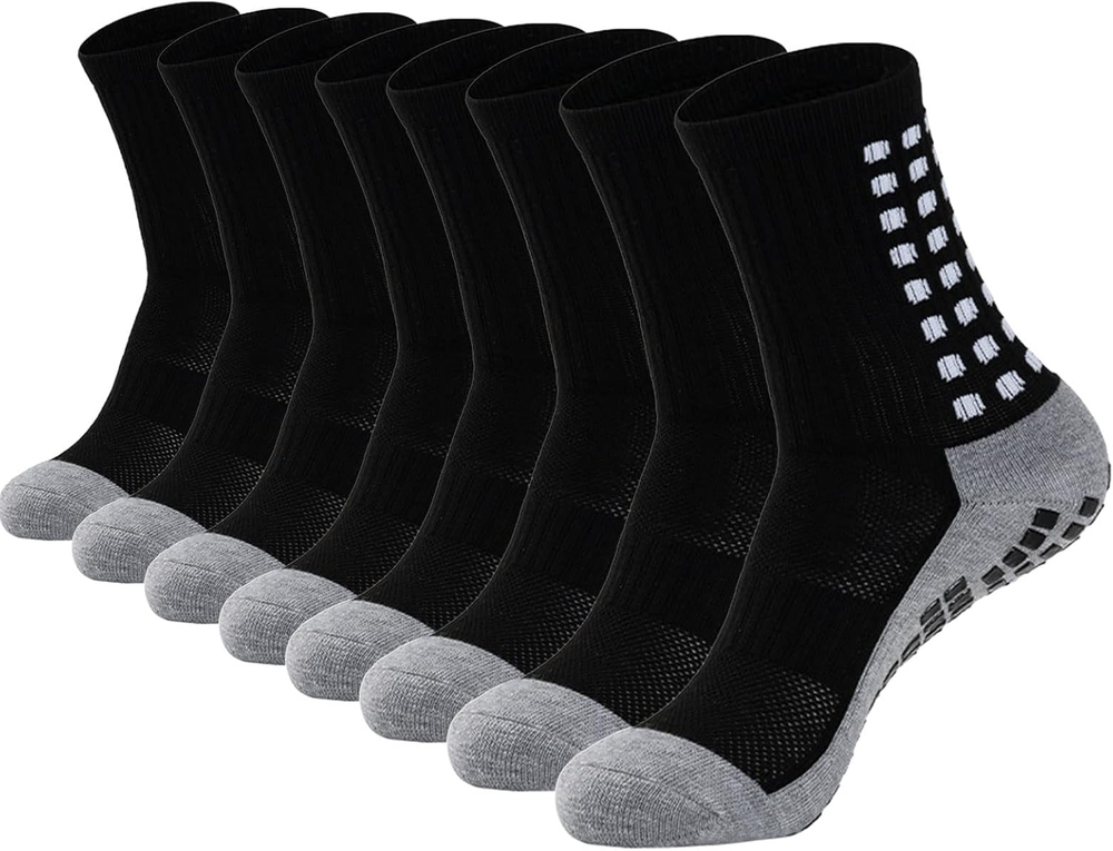 4 Pair Soccer Socks for Men with Grips Cushion, Athletic Non Slip Quarter Socks