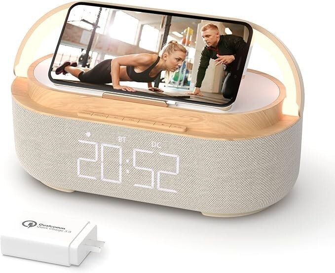 COLSUR Radio Alarm Clock Bluetooth Speaker, 15W Wireless Charger Alarm Clocks Be