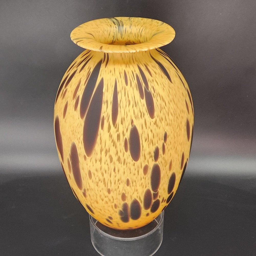 Murano HandBlown Tortoise Shell Satin Art Glass Vase 12.5″ Italy Maestri Vetrai