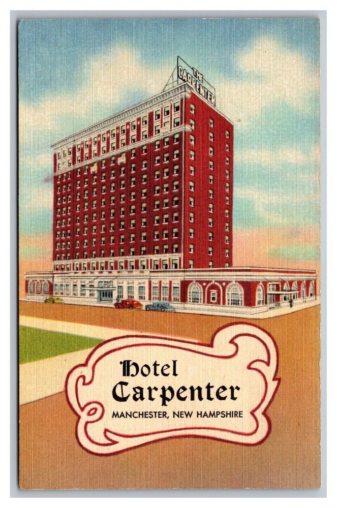 Manchester, NH New Hampshire, Hotel Carpenter, Street View, Linen Postcard