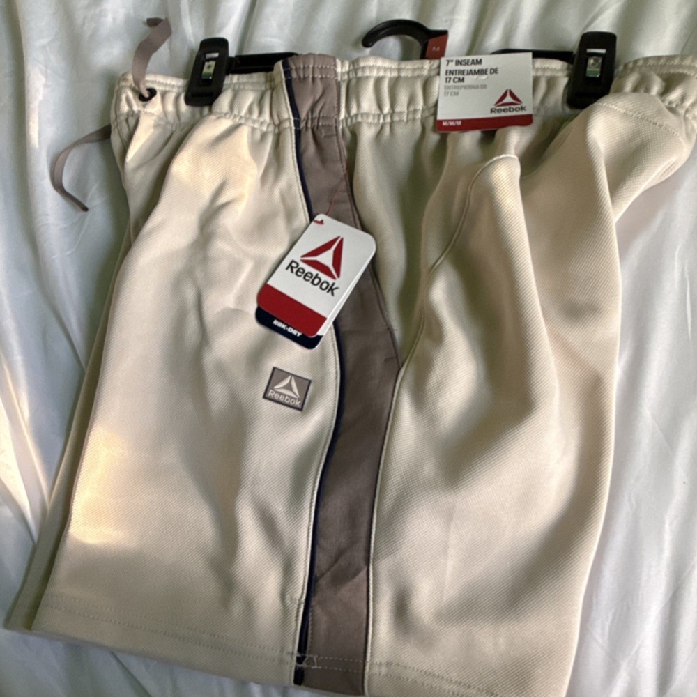 Reebok Men's Athletic Colorblock Knit Shorts Beige/Gray M 7