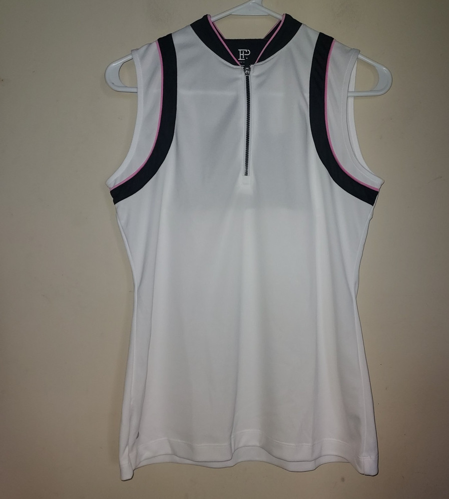 EP New York (EPNY) Womens Golf Shirt Medium Sleeveless 1/4 Zip  Casual Wht Black