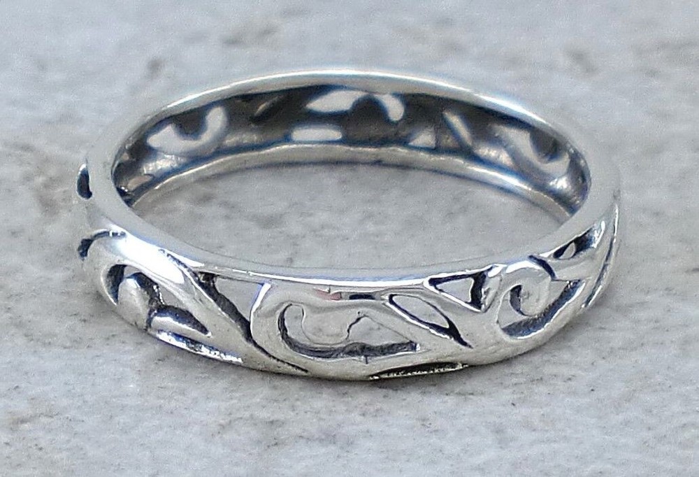 CUTE 925 STERLING SILVER FILIGREE SWIRL BAND RING size 6  style# r2356