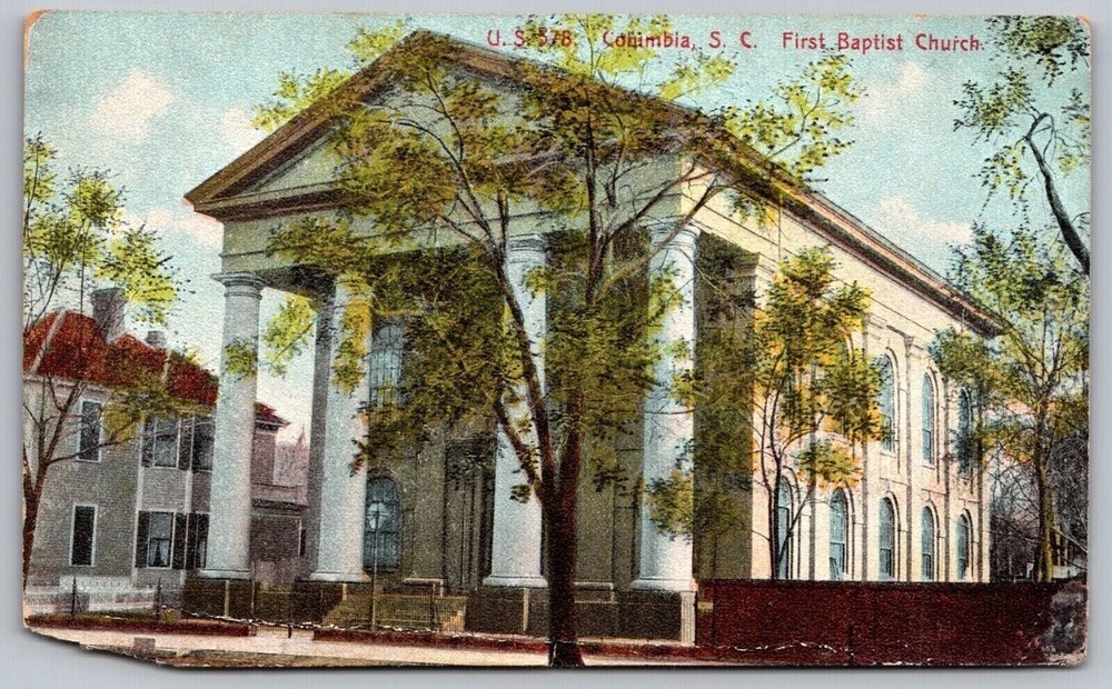 Columbia South Carolina First Baptist Church Streetview Landmark DB UNP Postcard