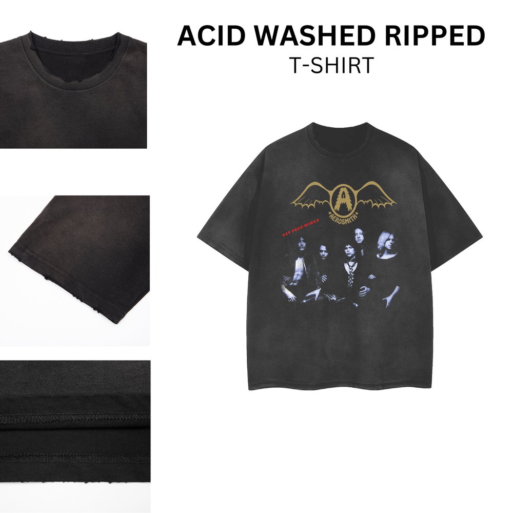 Acid Washed Ripped Vintage Rock Band T-Shirt - Unisex Distressed Style 102005