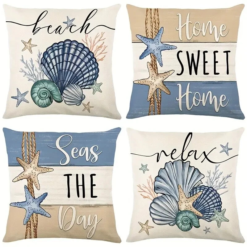 Coastal Nautical Throw Pillow Covers Set 4 18 x 18