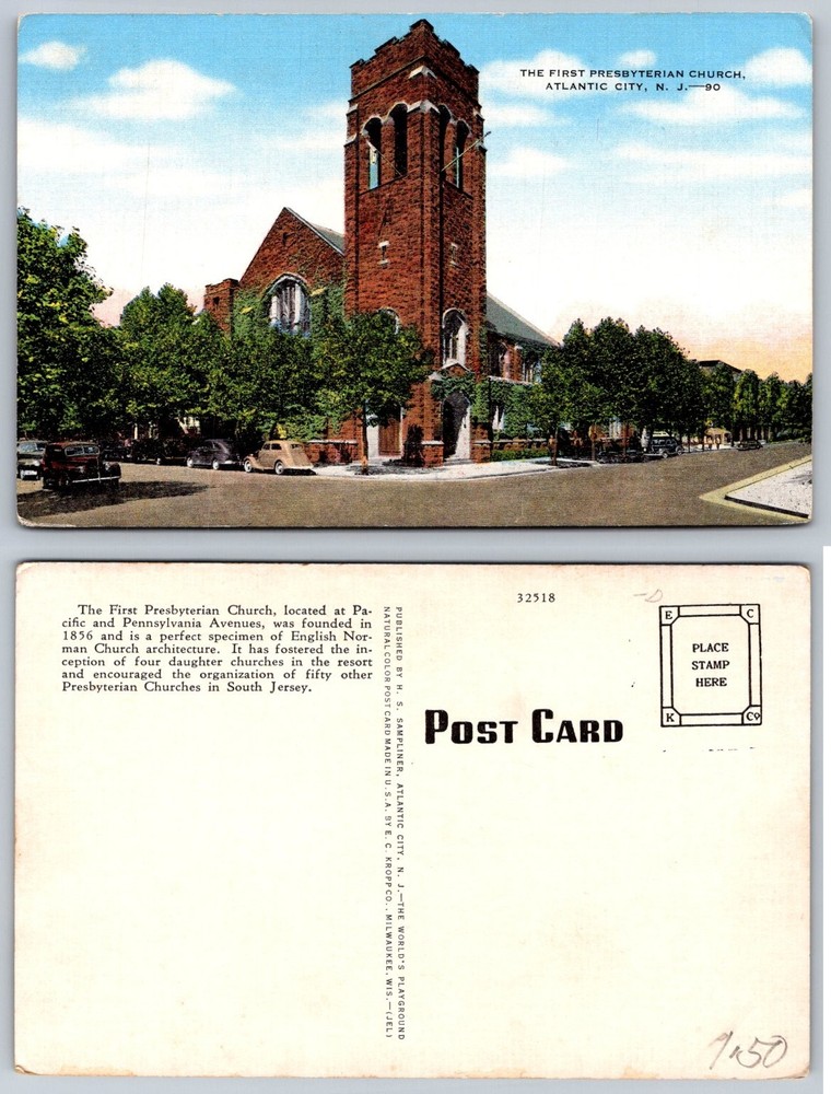 Atlantic City NJ First Presbyterian Church Vintage Postcard E. C. Kropp